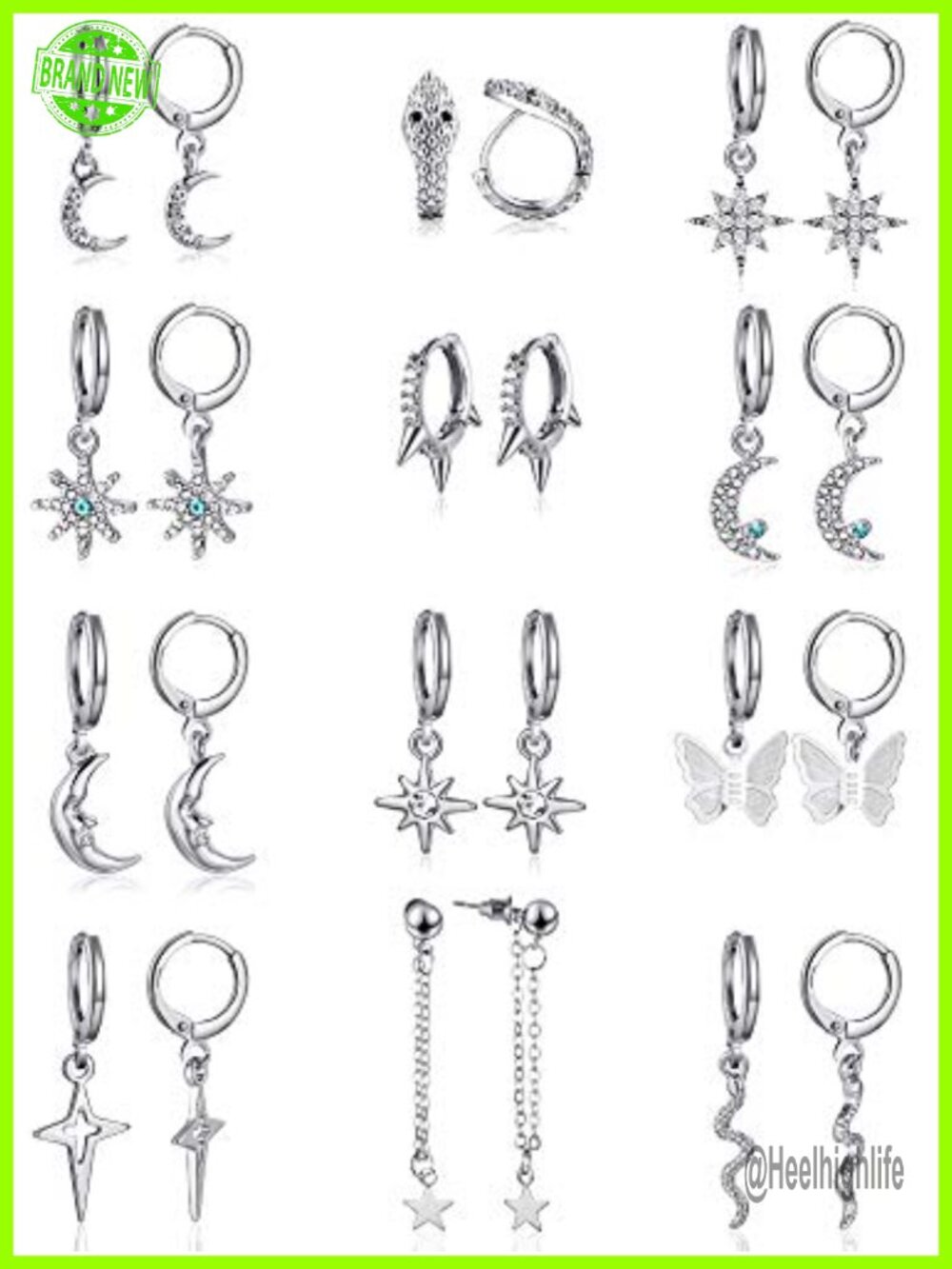 12 Pairs Dangle Hoop Earrings with Charms Alloy Huggie Drop Pendant Set
